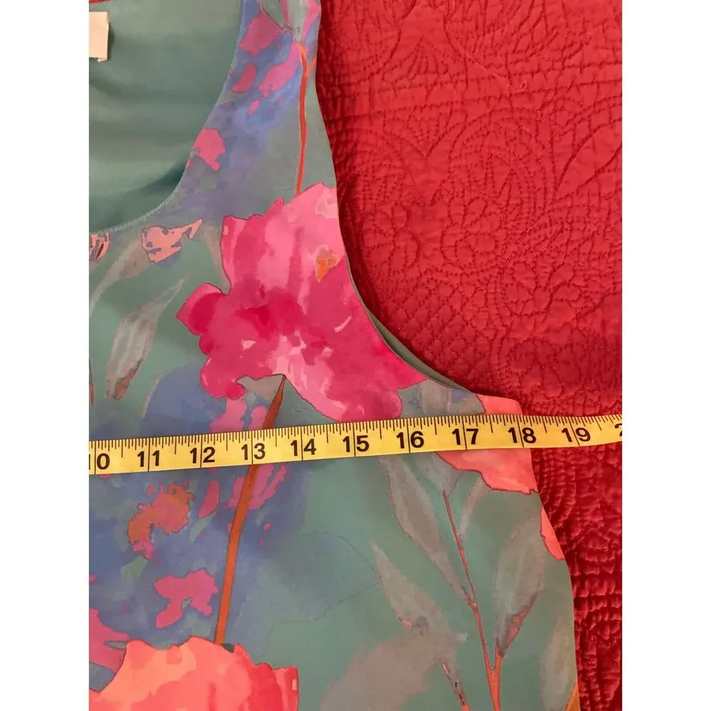 Everly torquoise tropical print sleeveless chiffon overlay dress